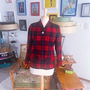 Vintage 1940s Jacket | Red Plaid | Blazer | S M | 40s | Wool | Pendleton | 50s